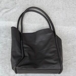 Neiman Marcus Grey Leather Tote with Metal Detailing